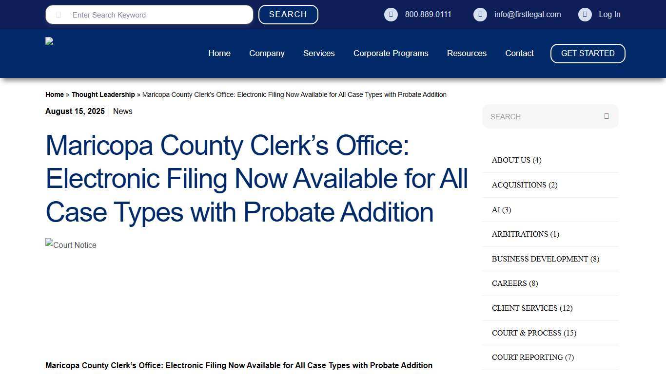 Maricopa County Clerk's Office: Electronic Filing Now Available for All Case Types with Probate Addition - First Legal